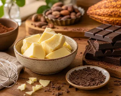 Cocoa butter used in baking for rich flavor and smooth texture
